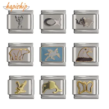 

Hapiship 2019 New 9mm Width Original Daisy Animal Elephant Dolphins Bird Cat Charm Fit 9mm Bracelet Stainless Steel Link DJ135