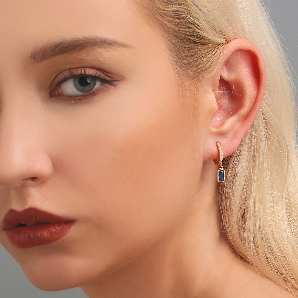 SUPERWEAR 925 пробы серебряные серьги Huggie с шармом желтого золота цвет роскошный обруч с камнем Серьги для женщин корейские ювелирные изделия