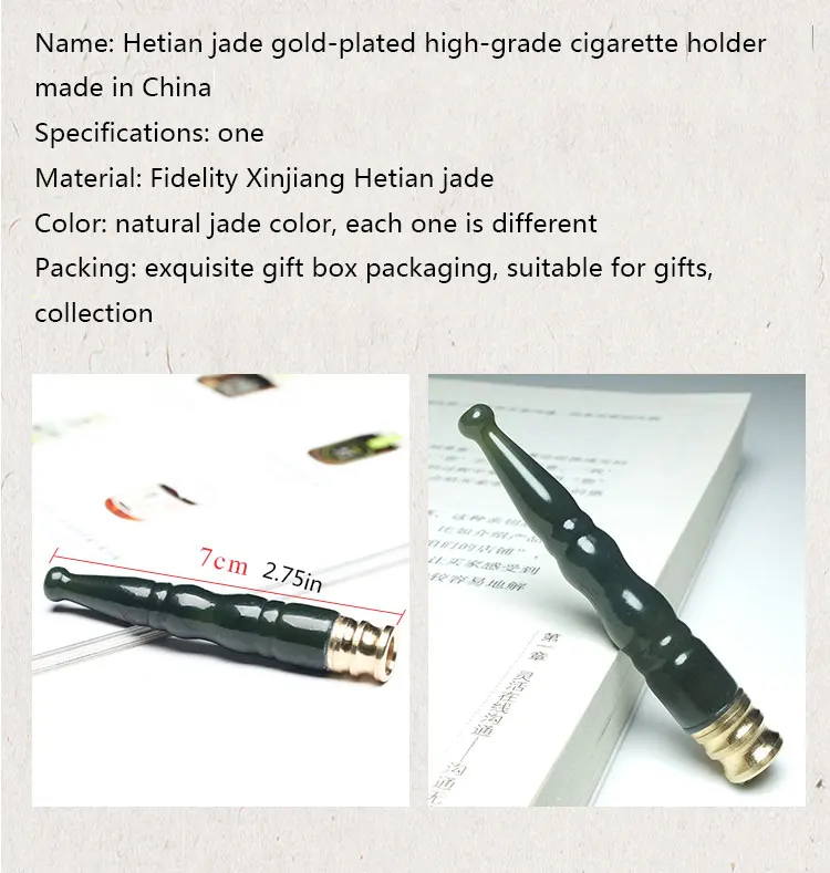 7cm Natural hetian jade Pipe Bit Straight Finger Clip filter Cigarettes Holder Women Men Smoking Accessories Gift for Smoker