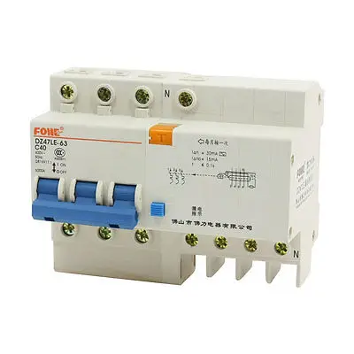 DZ47LE-63 400VAC 40A 6000A 35 мм Монтажная din-рейка 3P+ N выключатель