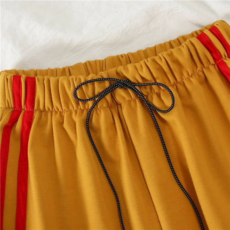 Mooirue Harajuku полосатый повседневный комплект брюк женское Свободное пальто Высокая талия шнурок широкие брюки подходящие наборы плюс размер наряды