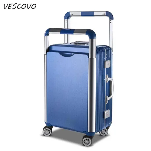 VESCOVO 24 дюймов Супер роскошные сумки на колёсиках Spinner Для мужчин тележка Алюминиевая Рама чемодан женщин Дорожная сумка на колесиках - Цвет: blue