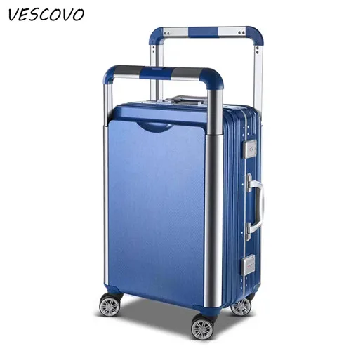 blue VESCOVO 24 дюймов Супер роскошные сумки на колёсиках Spinner Для мужчин тележка Алюминиевая Рама чемодан женщин Дорожная сумка на колесиках - Цвет: blue
