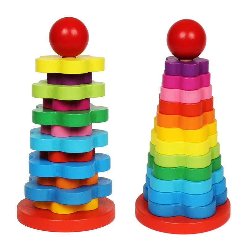 Children's Montessori Rainbow Tower Sets Blocks Toys Color Cognitive Rainbow Sets Blocks Educational Toys for Children New Gifts