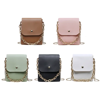 

Women Chain Phone Bag Chain Shoulder Messenger Bag Leather Ladies Small Ladies Solid Color Shoulder Messenger Pouch