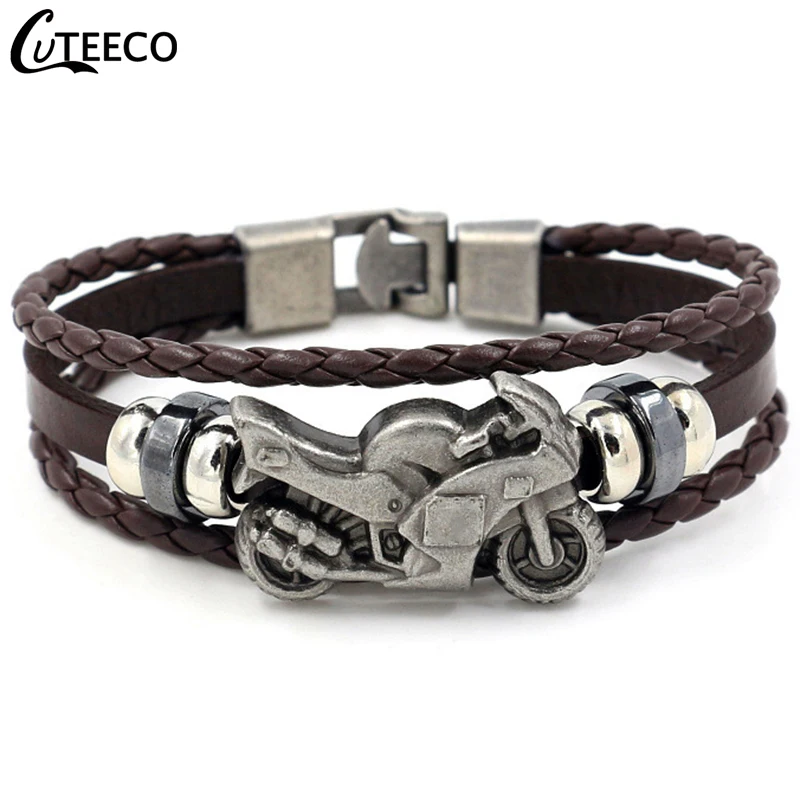 CUTEECO модный винтажный кожаный браслет для мужчин, мотоциклетный многослойный Плетеный браслет, Панк ювелирные изделия Pulseira Masculina - Окраска металла: AE121-2