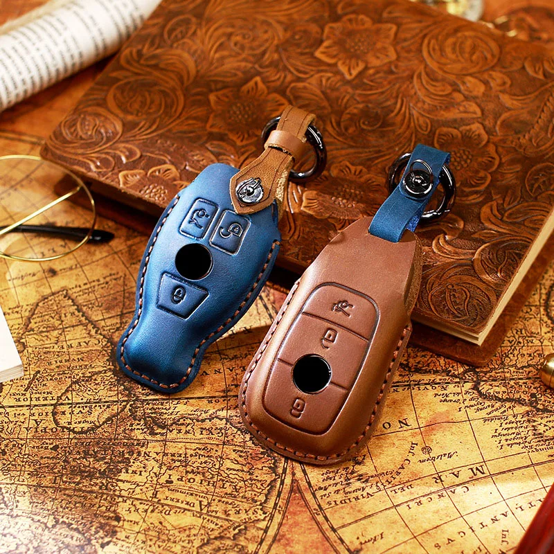 Leather Car Key Case Cover for Mercedes Benz W203 W210 W211 W124 W202 W204 W212 W176 AMG W177 A238 C257 A217 Covers | Автомобили и