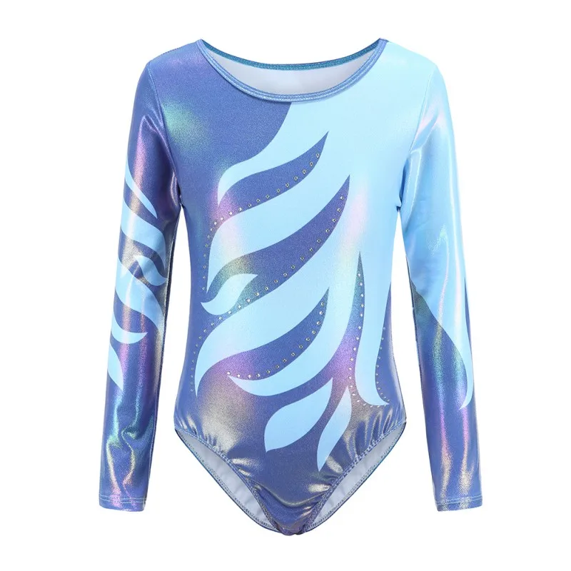 Children Girls Diamante Long Sleeve Ballet Practice Dance Body Suits