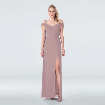 

2020 Elegant Chiffon High Side Slit Mother of the Bride Dresses Beaded Spaghetti Straps Short Sleeves Wedding Party Gowns