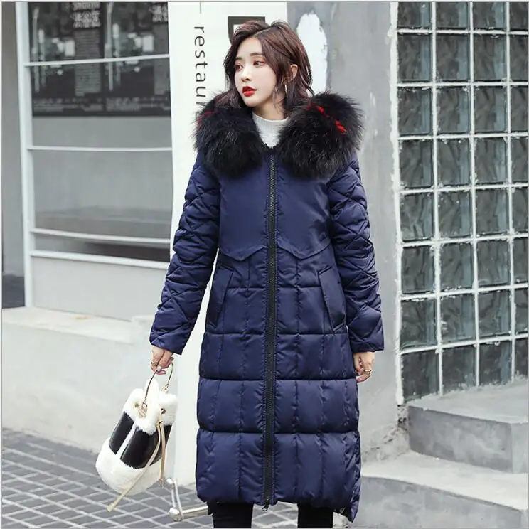 Две стороны можно носить женская зимняя куртка Новое поступление с меховым капюшоном длинное пальто с хлопковой подкладкой теплая Женская парка Z99 - Цвет: Тёмно-синий
