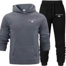 ALPHA Letter Printed Fleece Hooded Hoodies Set Autumn Out Wear Suit Winter Underwear Sports Fitness Cloth Hoodies with Pocket ALPHA Letter Printed Fleece Hooded Hoodies Set Autumn Out Wear Suit Winter Underwear Sports Fitness Cloth Hoodies with Pocket
