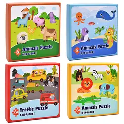 Детская Животные головоломки 6-IN-A-BOX Бумага Пазлы игрушки, мультфильм Животные автомобиль рыба сельскохозяйственных животных Пазлы