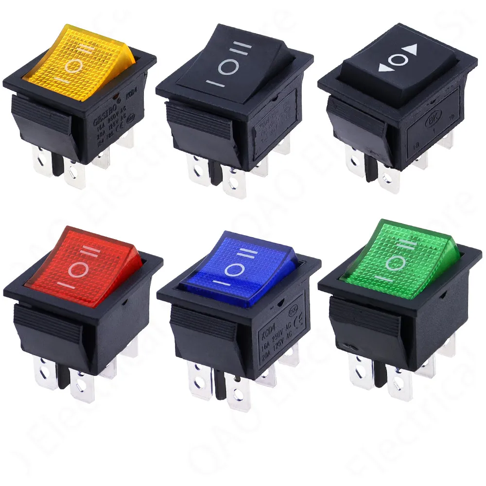 

KCD4 1PCS Rocker Switch Power Switch ON-OFF-ON 3 Position 6 Electrical equipment With Light Switch 16A 250VAC/ 20A 125VA