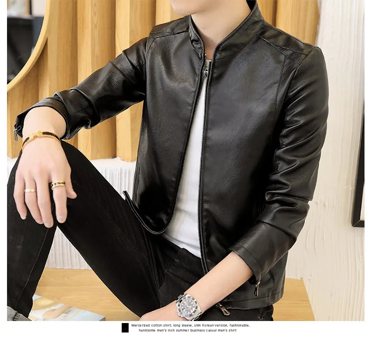 Leather Coat Men's Spring And Autumn Casual Korean-style Slim Fit PU Leather Jacket Men's Youth Thin Coat New Style Simple