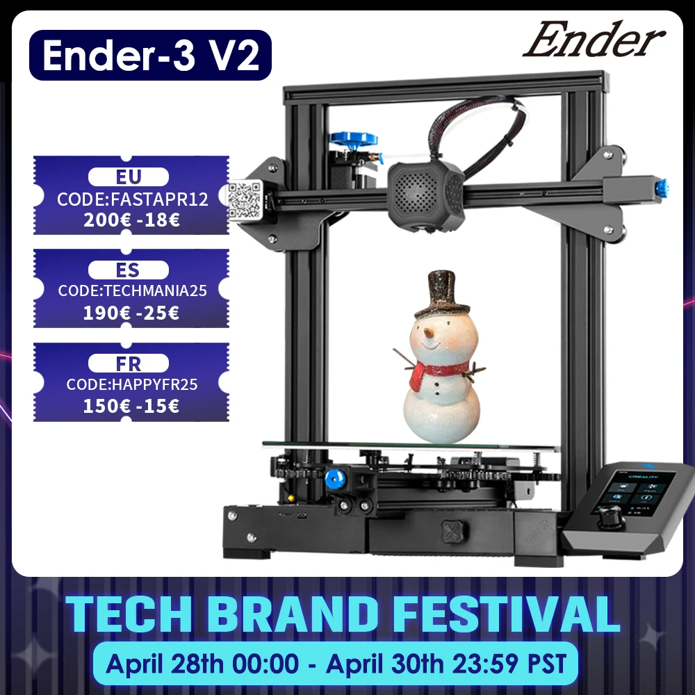 Kit de impresora 3D Ender-3 V2, placa base silenciosa TMC2208, 32 bits, Creality 3D, cama de cristal, 4,3 pulgadas, Sensor Lcd a Color, reinicio de impresión