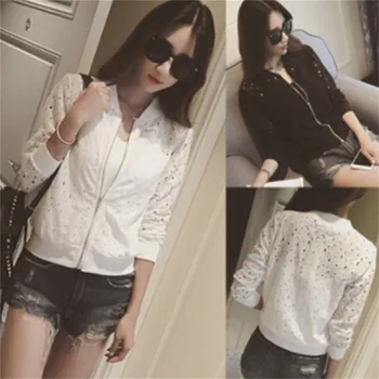 

Women Basic Jackets Long Sleeve Lace Women Jacket Zipper Baseball Uniform Thin Summer Jacket Coat Women