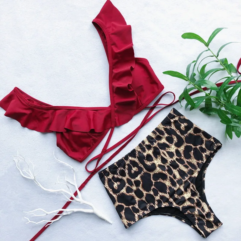 

2020 Women Ruffle High Waist Bikini Ladies Bathing Swimwears Push Up Bikinis Women Sets Female Leopard Print Sexy Bathing Suits