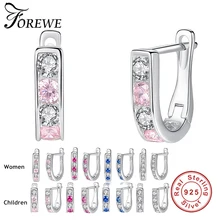 Роскошные милые модные прозрачные серьги-гвоздики с фианитами розового и синего цвета с кристаллами для женщин, маленьких детей, девочек, детей, 925 пробы, серебряные серьги