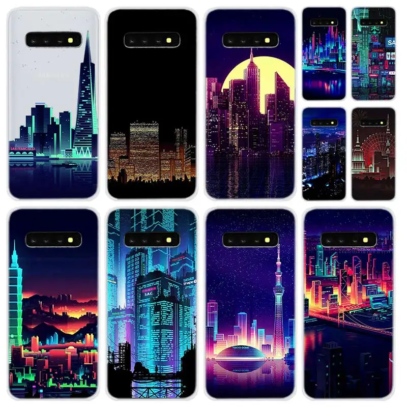 Мягкий силиконовый чехол для Samsung Galaxy S21 S20 Uitra S10 S9 S8 Plus Lite Ultra S20fe S10e S7Edge neon city |