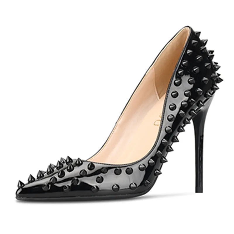 Новые женские туфли-лодочки обувь на высоком каблуке 10 см с острым носком дизайнерская обувь с заклепками Свадебная обувь женская обувь на каблуке B-0045