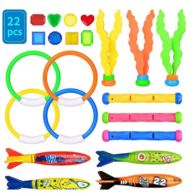 22Pcs/set Children Summer Swimming Diving Toys Torpedos Octopus Diving Fish Ring Pool Play Water Games Children Training Toy 3