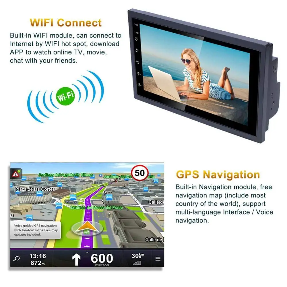 2 Din Android 8 1 GPS Радио автомобильный DVD плеер 7 дюймов сенсорный мультимедийный авто