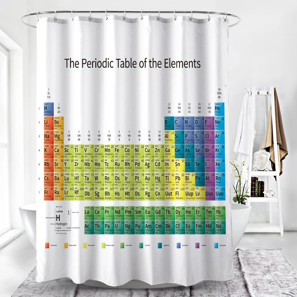 New Decorative Periodic Table Element Polyester Waterproof Shower Curtain Toilet Curtain Digital Printing Shower Cover Chemical