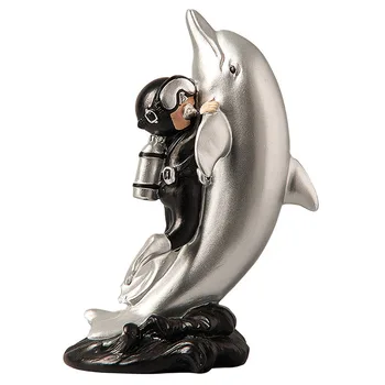 

Nordic Creative Diver With Dolphin Model Resin Ornament Statue Art Figurine Home Decoration Accessories Living Room Decor Crafts
