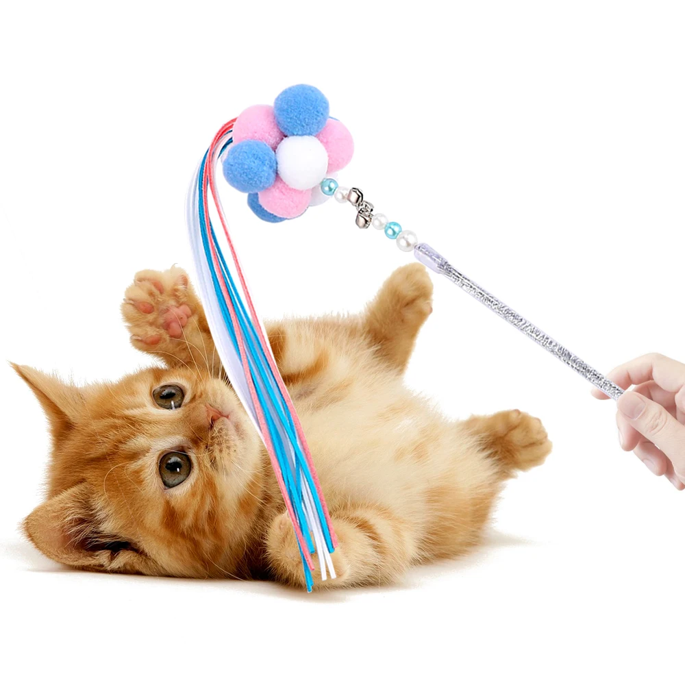 

Pet Cat Toy Kitten Mouse Teaser Wand Feather Rod Cat Play Toys Interactive Ball Bell Funny cat toys Supplies