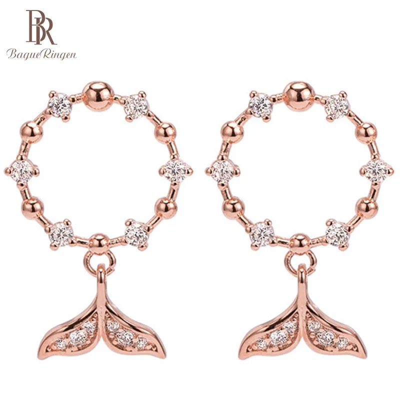 Bague Ringen Korean Style Silver 925 Jewelry Temperament Fish Tail Rose Gold Color Earrings for Women Zircon Engagement EarStuds | Украшения
