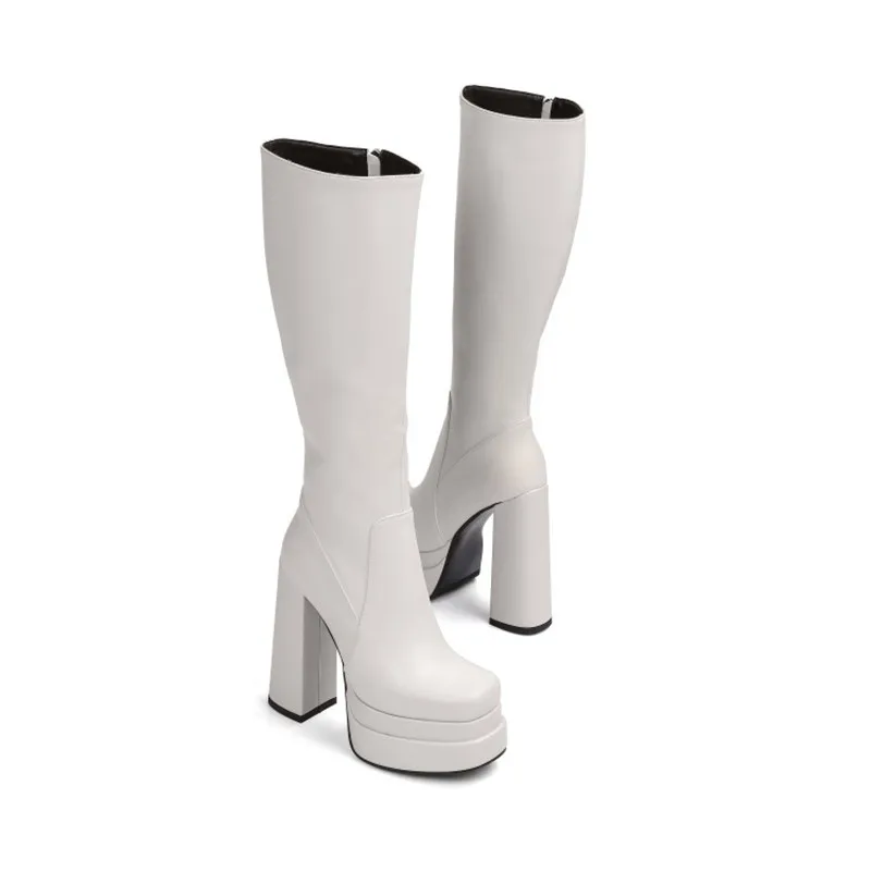 YJXKJY Plus Size 43 Super High Heels Women's Thick Platform Knee Ladies  Demonia Boots with Zipper Female Punk Shoes|Knee-High Boots| - AliExpress