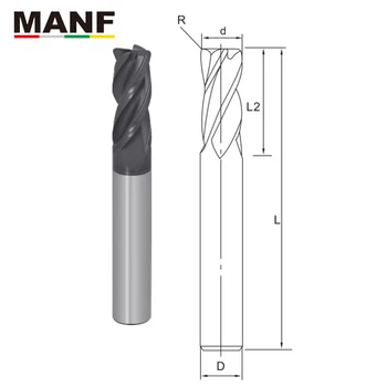 

MANF 4Flute 1R-12R Heat-Resistant Alloy Ti Alloy End Mill Round Nose Milling Cutter Tungsten Carbide Naco-Coated TiAIN End mill