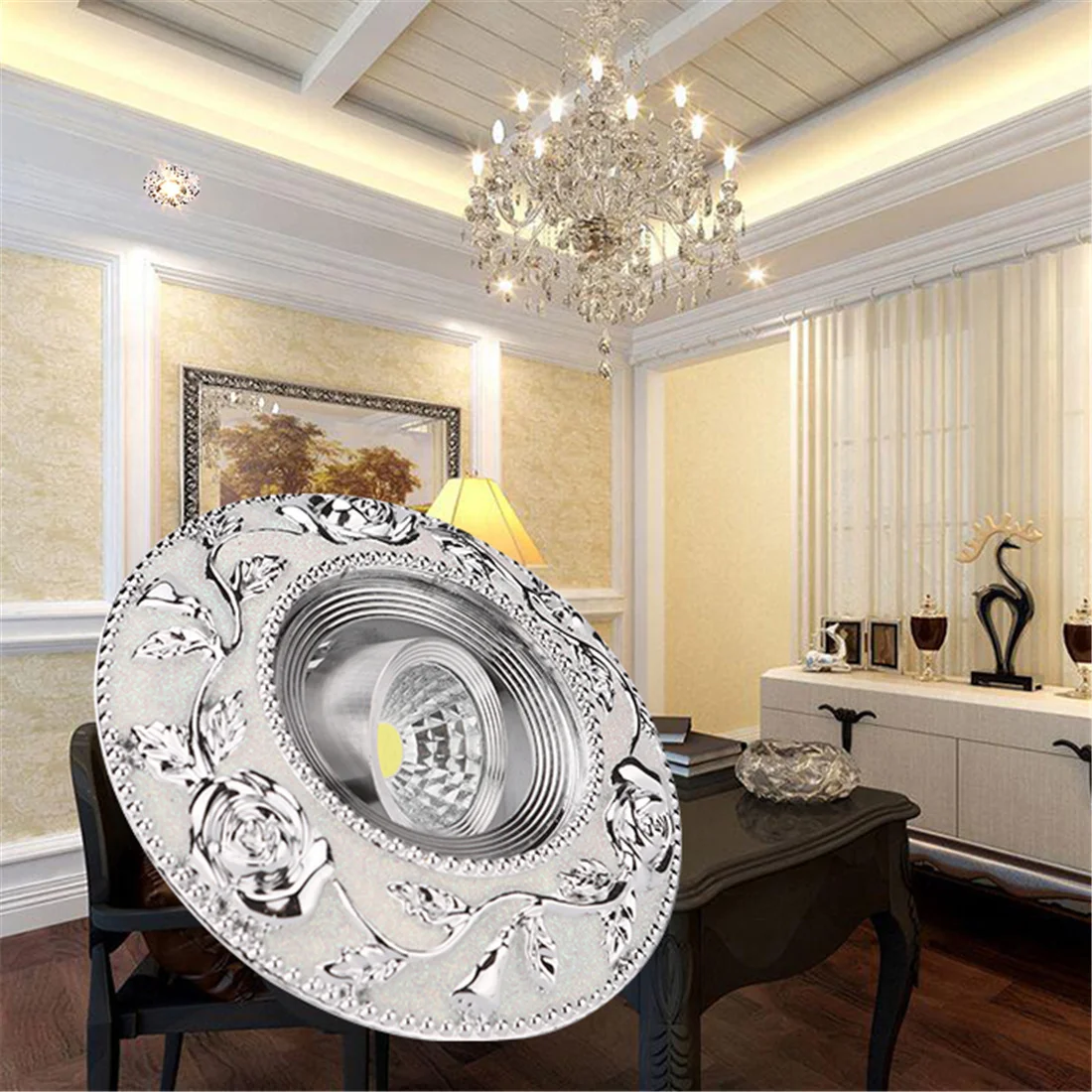 European Round Silver Garland Led Downlights 3W 5W 7W Cob Adjustable Angle Living Room Indoor Home Deco 110V 220V Recessed Lamp