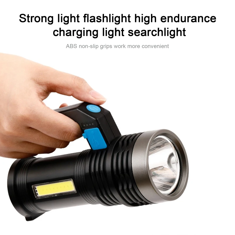 Portable LED Flashlight COB Work Light USB Rechargeable Emergency Searchlight 