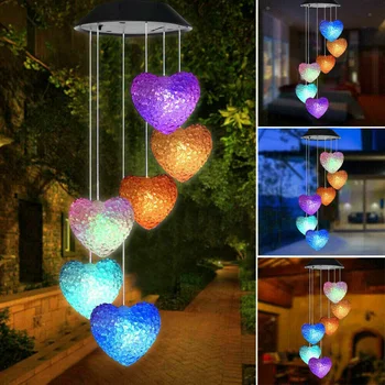 

LED Solar Powered Color Changing Love Heart Wind Chimes Garden Yard Decor Light Hang From Trees, Fences, Patio, Garden, Lawn