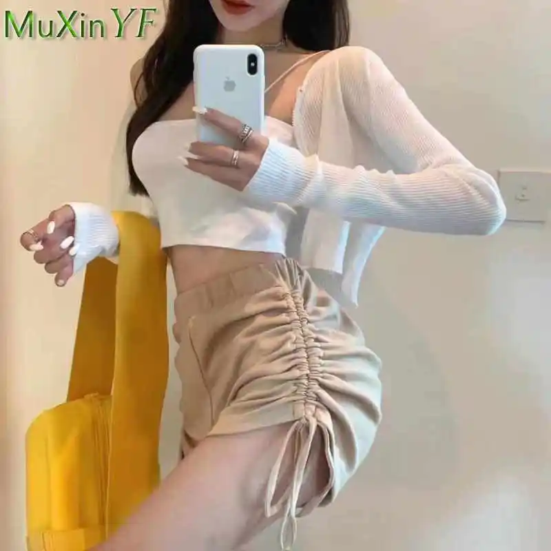 Women's Pants Summer Cotton Drawstring Wide Leg Short 2021 New Slim High Waist Sexy Shorts Female Casual Sweatpants