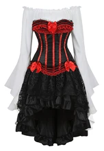 

Three-Piece Mujer Long Sleeve Gothic Locking Corset Dress Pirate Lingerie Skirt Sets Vintage Dancing Clubwear Medieval Bustier