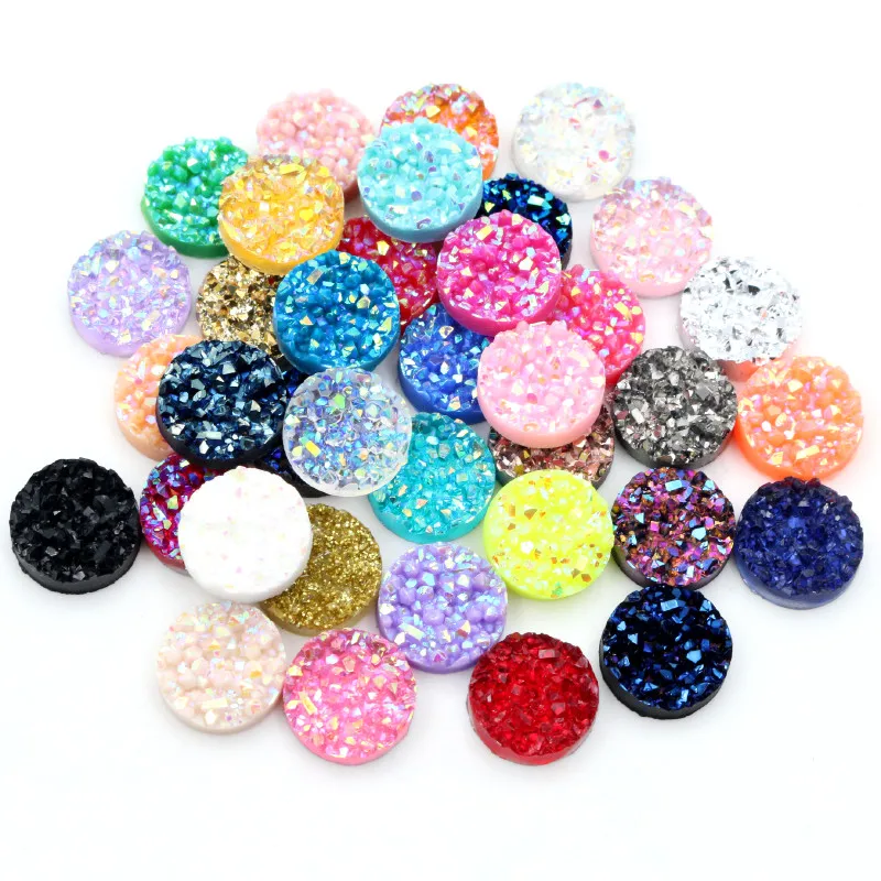New Fashion 40pcs 8/10/12mm Mix AB Colors Druzy Natural ore Style Flat back Resin Cabochons For Bracelet Earrings accessories 