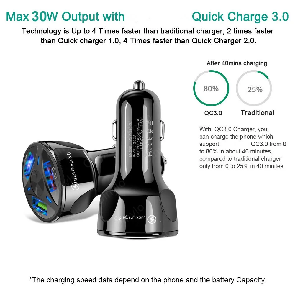 Car USB Charger Quick Charge 3.0 4.0 Universal 18W 3 Port for Samsung iphone x Fast Charging in car mobile phone Car-charger  (7)