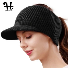 FURTALK Ponytail Beanie Hat Women Winter Knitted Hat High Messy Bun Hats for Female Fleece Cap Winter Black Cap Sportswear