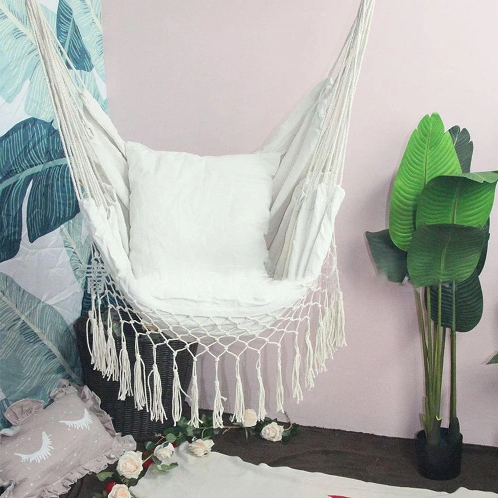 INS Indoor Outdoor Garden Hanging Chair Nordic Space-saving Durable Tassel Swing With Pillow