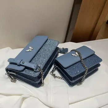 

Sequins Square Crossbody bag 2020 Summer New Quality Leather Women's Designer Handbag Chain Shoulder Messenger Bag Phone Purses