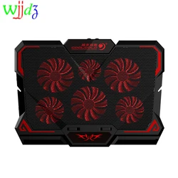 Enfriador LED de 17 pulgadas para portátil, almohadilla de refrigeración para videojuegos, dos puertos USB, ventilador de refrigeración, regulación de velocidad, seis ventiladores