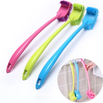 

Plastic Long Handle Bathroom Scrub Cleaning Brush Double Sided Toilet Brush With Stand Base Creative Household Cleaning Tool