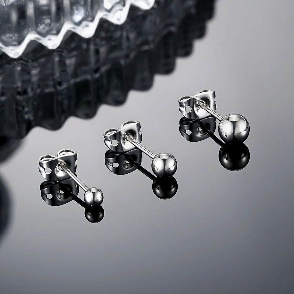 3-8mm Simple Ball Earrings Titanium Stud Earring Multi Ear Piercing Jewelry Gothic Men Women Girls Anti Allergic Body Accessory 2