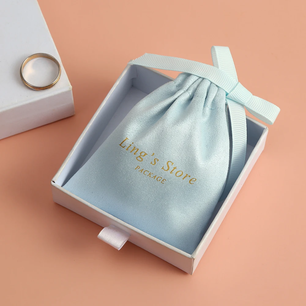 100 Custom Jewelry Packaging Pouch Flannel Velvet Bag Personalized Logo Small Necklace Bags Earring Pouches Printed Fee Included