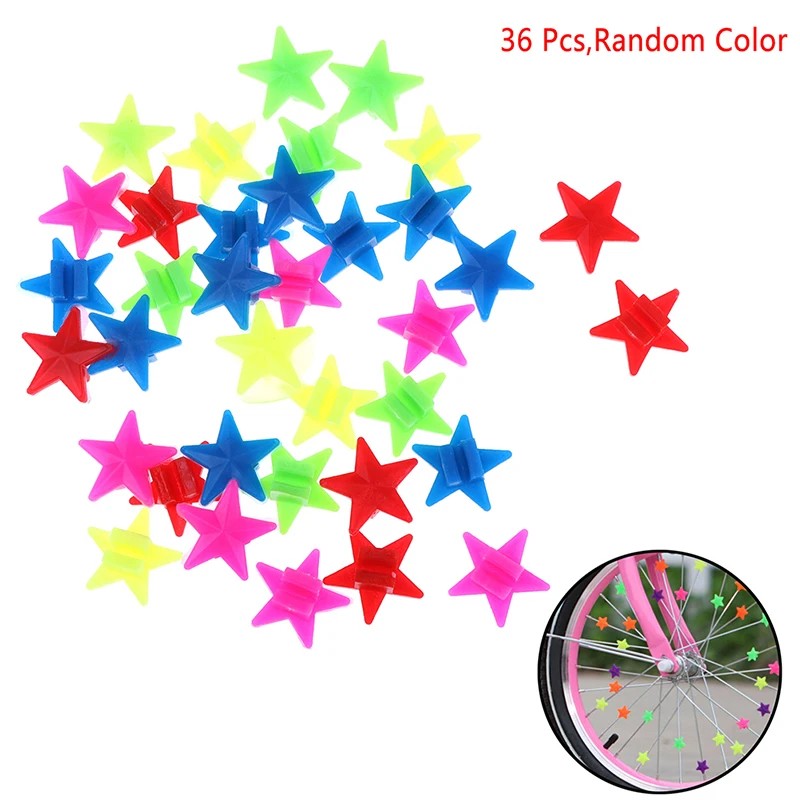 36Pcs Colorful Star Bike Bicycle Wheel Spoke Beads Luminous Plastic Clip Spoke Bead Bicycle Beads Wire Decor