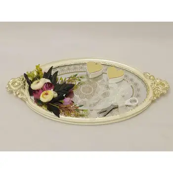 

Ceramic Oval Rose Handle Ring Tray Cream