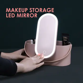 

Creative 2 In 1 Portable Makeup Storage Cosmetics Organizer With LED Lights Makeup Mirror Travel Makeup Mirror Tools Box Cases