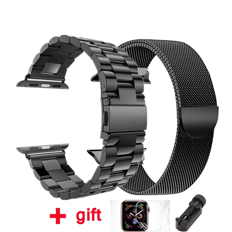 Ремешок для Apple watch band 42 мм 38 мм Миланская петля iWatch band 44 мм 40 мм браслет из нержавеющей стали Apple watch аксессуары - Цвет ремешка: black